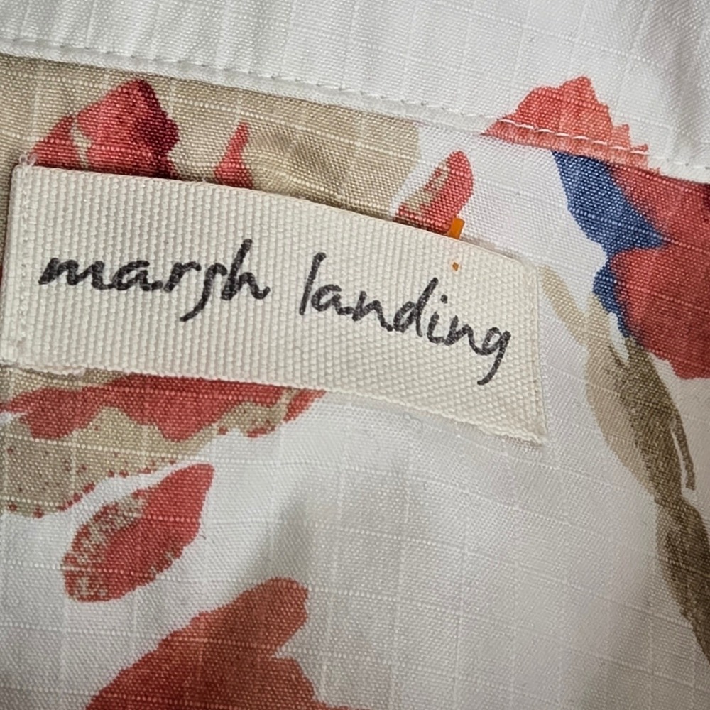Marsh Landing Floral Jacket White Red Blue Flowers Button Up Women's Size L - Picture 7 of 8